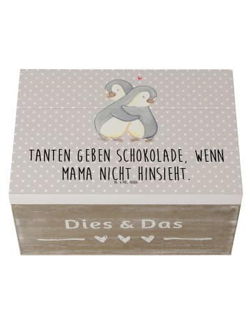 Mr. & Mrs. Panda Holzkiste Tante Schokolade mit Spruch in Grau Pastell