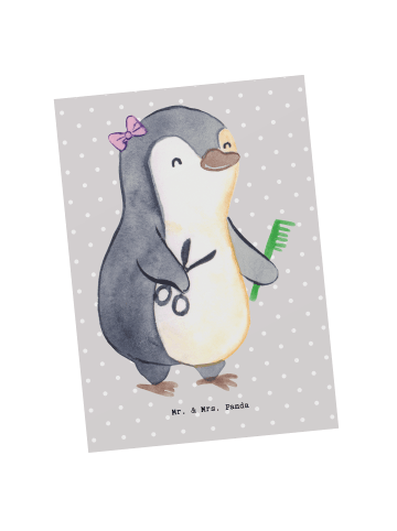 Mr. & Mrs. Panda Postkarte Hairstylistin Herz ohne Spruch in Grau Pastell