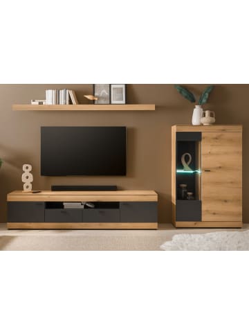 Furn.Design Wohnwand Evoke Eiche, Graphit Grau 3-teilig 300 cm, Schrankwand mit Soft-Close