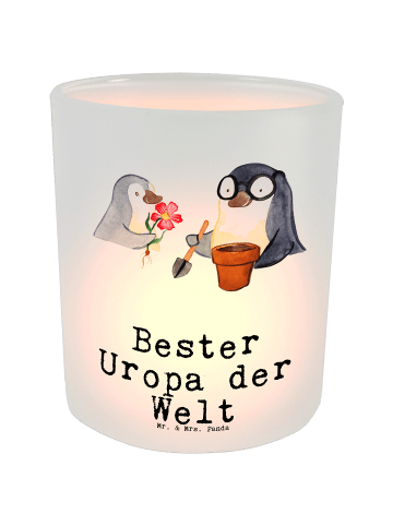 Mr. & Mrs. Panda Windlicht Pinguin Bester Uropa der Welt mit Spruch in Transparent