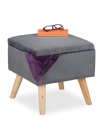 relaxdays Samthocker in Dunkelgrau - (B)40 x (H)40 x (T)40 cm