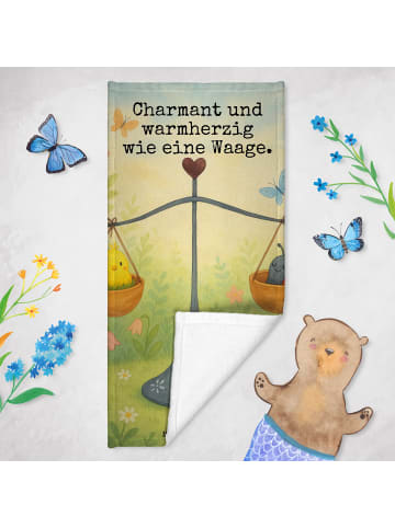 Mr. & Mrs. Panda Badehandtuch Sternzeichen Waage Design mit Spruch in Weiß