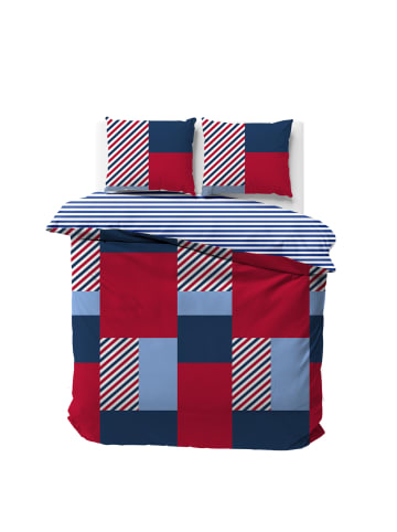 NAUTICA HOME Bettwäsche-Set MORRIS (3 tlg), 100% Baumwolle, 200x200 cm in Rot/Blau