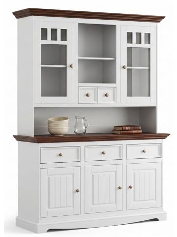 Feldmann-Wohnen Buffetschrank Belluno Elegante weiß lackiert / gebeizt Nussbaum 130 / 45 / 190cm