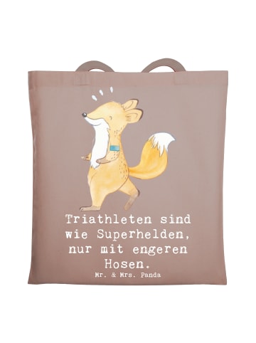 Mr. & Mrs. Panda Laptoptasche Triathlon Superheld mit Spruch in Braun Pastell