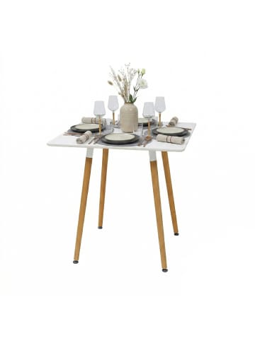 relaxdays Esstisch in Weiß/ Natur - (B)75 x (H)75 x (T)75 cm