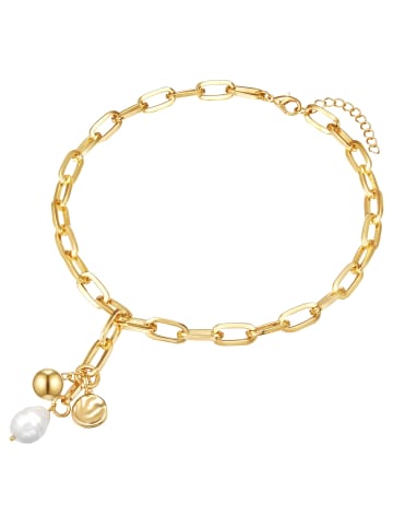 Lulu & Jane Perlen-Kette aus Metall-Legierung mit Muschelkernperle in gelbgold