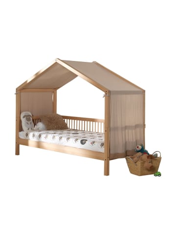 58 aufm Kessel HAUSBETT Kelci 90x200 mit Textilhimmel + Umrandung Buche massiv natur