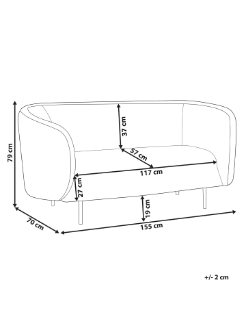 Beliani 2-Sitzer Sofa LOEN in Schwarz/Gold - (W) 155 x (H) 79 x (L) 70 cm