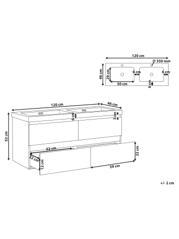 Beliani 2-tlg Badezimmerschrank mit Waschbecken CARDIEL in Braun/Schwarz