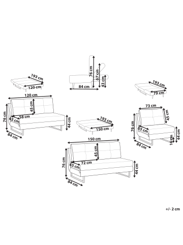 Beliani 3-tlg Schlafsofa JERSLEV in Grau/Braun