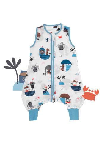 Schlummersack Musselin Schlafsack mit Füßen, 0.5 TOG in Hellblau-Rot