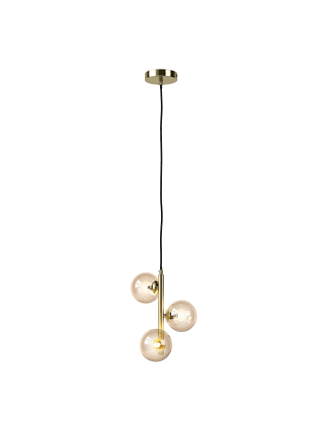 home24 Pendelleuchte KJUL 3-flammig in Metall Gold glänzend / Glas Bernsteinfarben