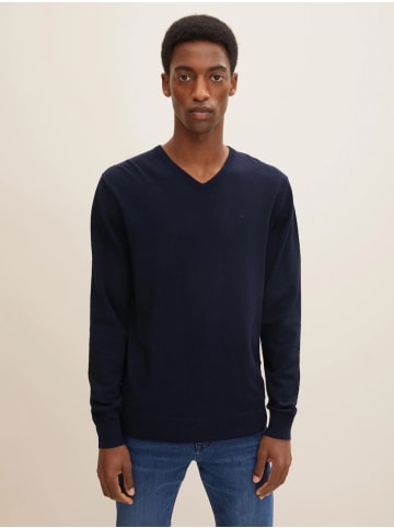 Tom Tailor Dünner Feinstrick Pullover Basic V-Ausschnitt Sweater in Navy