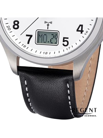 Regent Funkuhr Regent Lederarmband schwarz extra groß (ca. 42mm)