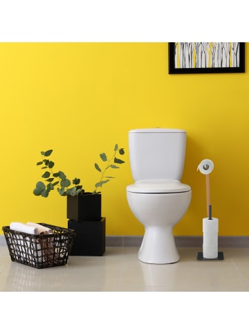 relaxdays Toilettenpapierhalter in Anthrazit/ Natur - (B)20 x (H)73 x (T)20 cm