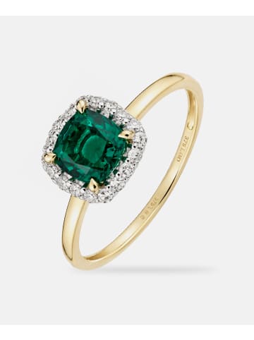 Diamant L'éternel Ring, mit synth. Smaragd, 375 Gelbgold