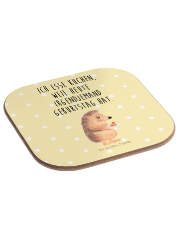 Mr. & Mrs. Panda Untersetzer Gläser Igel Kuchenstück mit Spruch in Gelb Pastell