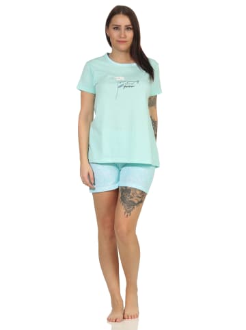 NORMANN Shorty Schlafanzug Pyjama kurzarm Blümchen Design in mint