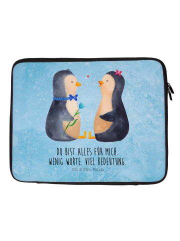 Mr. & Mrs. Panda Laptop Hülle Pinguin Pärchen mit Spruch in Eisblau