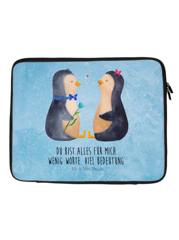 Mr. & Mrs. Panda Notebook Tasche Pinguin Pärchen mit Spruch in Eisblau