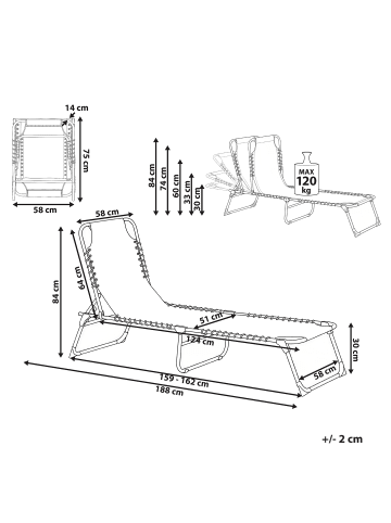 Beliani Gartenliege AMBATO in Schwarz - (W) 58 x (H) 30 x (L) 188 cm