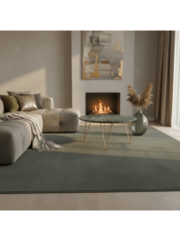 KADIMA DESIGN Teppich Kurzflor Uni-Look Polyester Wohnzimmer waschbar in Grün