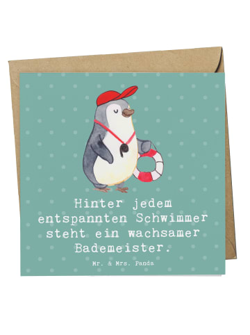 Mr. & Mrs. Panda Glückwunschkarte Bademeister schützend mit Spruch in Meeresbrise