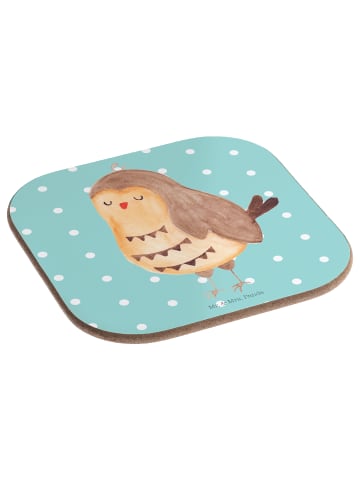 Mr. & Mrs. Panda Untersetzer Quadratisch Eule Zufrieden ohne Spruch in Türkis Pastell