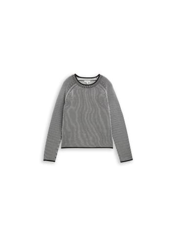 Tom Tailor Pullover in black white plaited knit