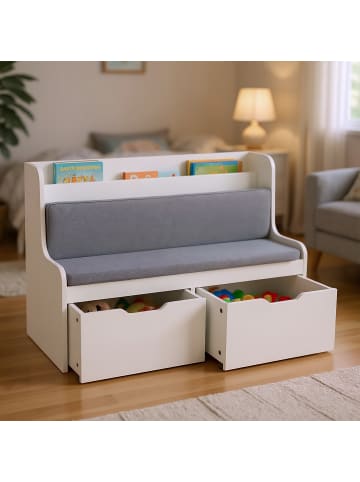 relaxdays Kinderbank in Grau/Weiß - (B) 100 x (H) 70 x (T) 45 cm