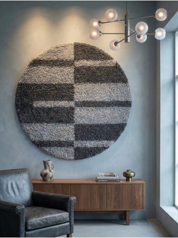 KADIMA DESIGN Teppich Hochflor Shaggy Waschbar Karo WERFEN Strapazierfähig in Grau