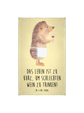 Mr. & Mrs. Panda Handtuch Igel Wein mit Spruch in Gelb Pastell
