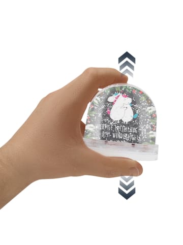 Mr. & Mrs. Panda Schneekugel Einhorn Mitteilung mit Spruch in Kreidetafel