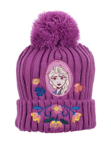 Disney Frozen Wintermütze Strick mit Bommel Elsa in Lila