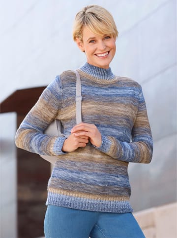Sieh an! Stehkragenpullover in camel-jeansblau-gemustert