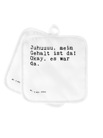 Mr. & Mrs. Panda Topfhalter Juhuuuu, mein Gehalt ist... mit Spruch in Weiß