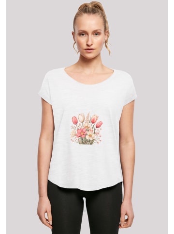 F4NT4STIC Long Cut T-Shirt Rosa weißer Frühlingsblumenstrauß in weiß