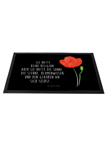 Mr. & Mrs. Panda Outdoormatte Blume Mohnblume mit Spruch in Schwarz
