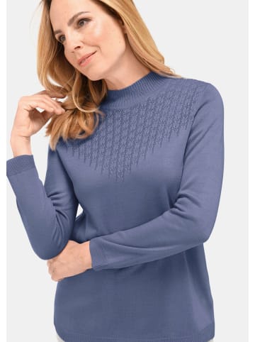 GOLDNER Strickpullover Eleganter Ajourpullover mit Stehbund in rauchblau