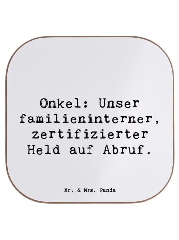 Mr. & Mrs. Panda Tassenuntersetzer Spruch Onkel-Held mit Spruch in Weiß