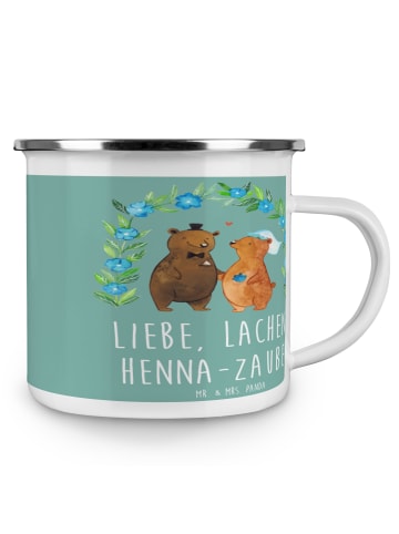 Mr. & Mrs. Panda Emaille Tasse Henna-Abend Magie mit Spruch in Meeresbrise