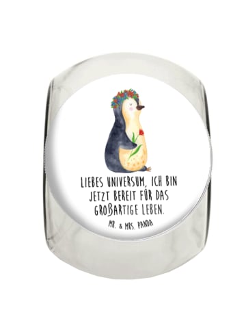 Mr. & Mrs. Panda Bonbonglas Pinguin Blumen mit Spruch in Weiß
