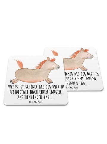 Mr. & Mrs. Panda Tischuntersetzer Pferd Springen mit Spruch in Weiß