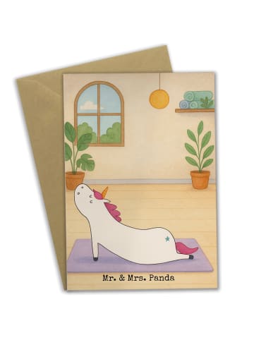 Mr. & Mrs. Panda Glückwunschkarte Einhorn Yoga Design ohne Spruch in Weiß
