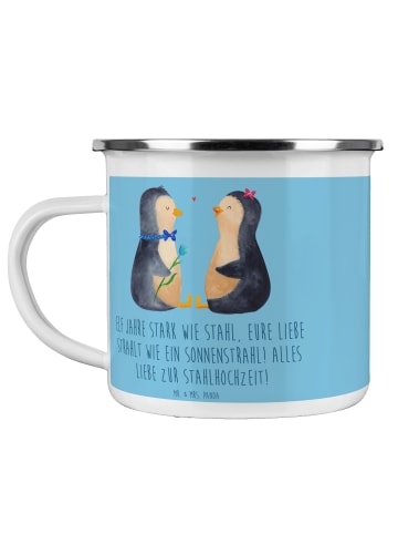Mr. & Mrs. Panda Camping Emaille Tasse 11. Hochzeitstag Stahlhoc... in Sky Blue