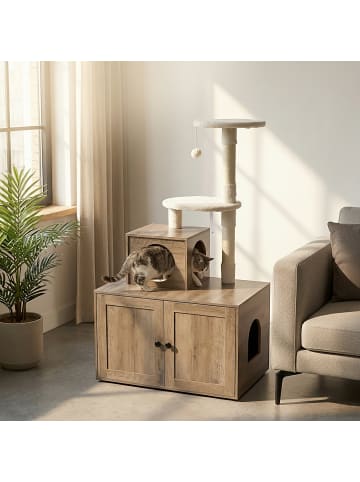 relaxdays Kratzbaum in Hellbraun/ Weiß - (B)78 x (H)133 x (T)49 cm