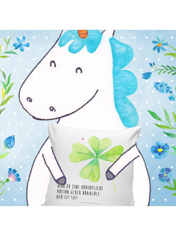 Mr. & Mrs. Panda wohnzimmer kissen Blume Kleeblatt mit Spruch in Weiß