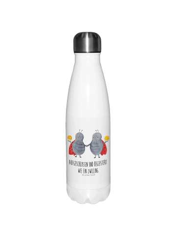 Mr. & Mrs. Panda Thermosflasche Sternzeichen Zwilling mit Spruch in Weiß