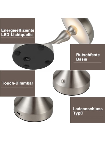 ZMH Tischleuchte LED in nickel 1800 mAh Touch Dimmbar